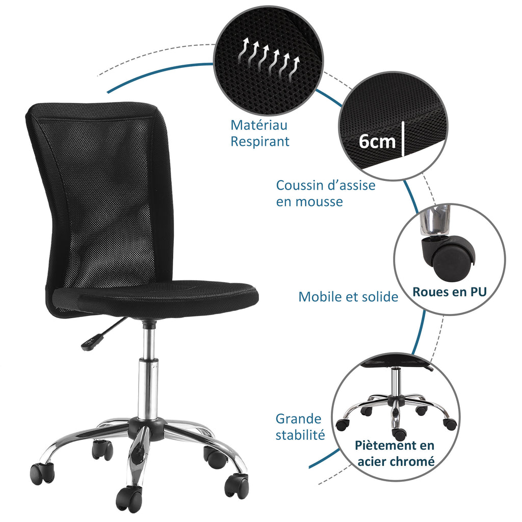 Chaise de Bureau Ergonomique, Fauteuil de Bureau, Hauteur Réglable, Piètement Chromé Noir-3