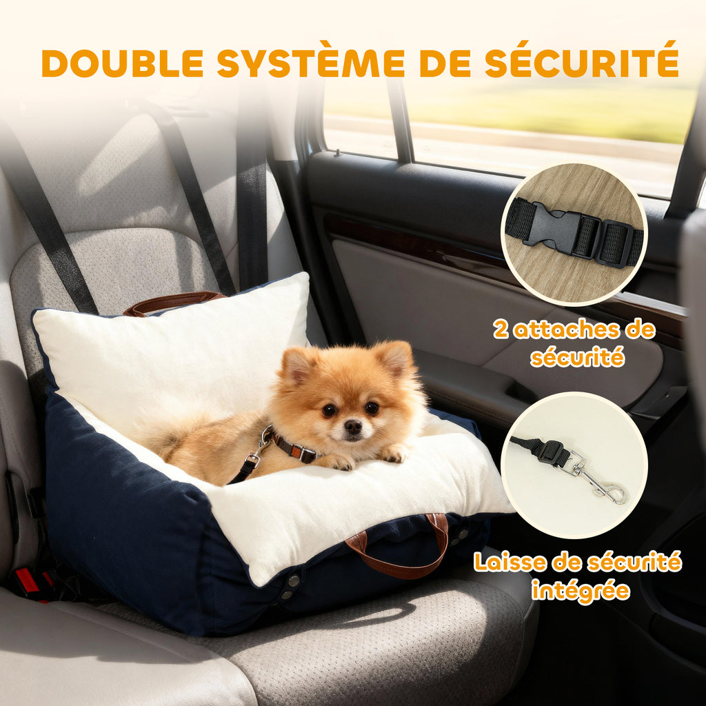 Siège auto pour chien avec ceinture de sécurité et fixation siège de voiture pour chien rembourré 49x53x36cm bleu marine-3