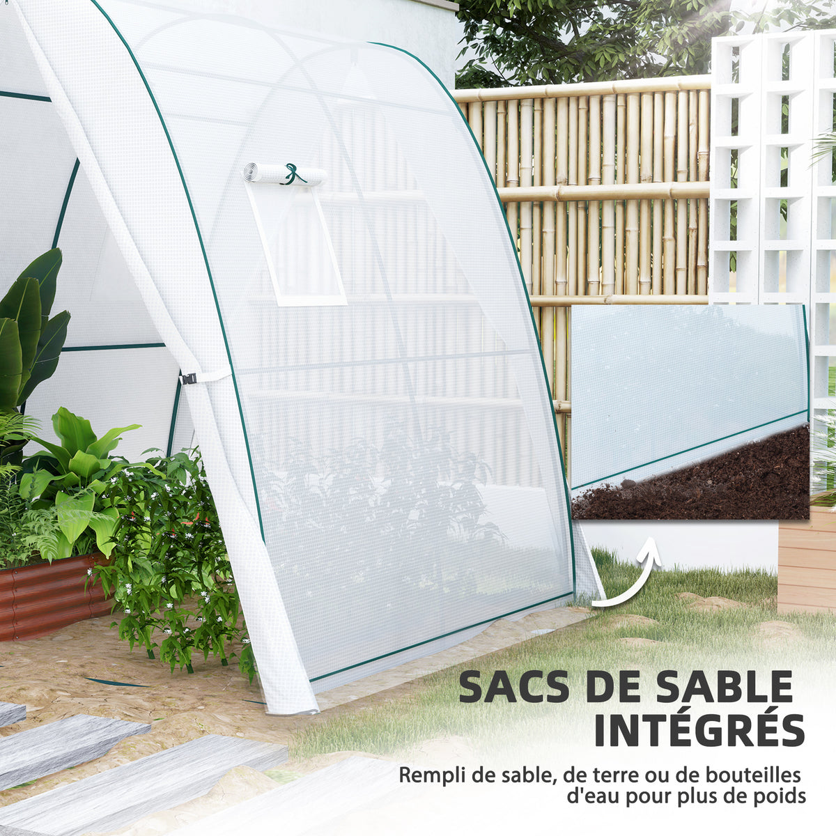Serre de jardin 1,8 x 1,8 x 2 m avec portes enroulables et grandes fenêtres, serre tunnel de jardin, blanc-4