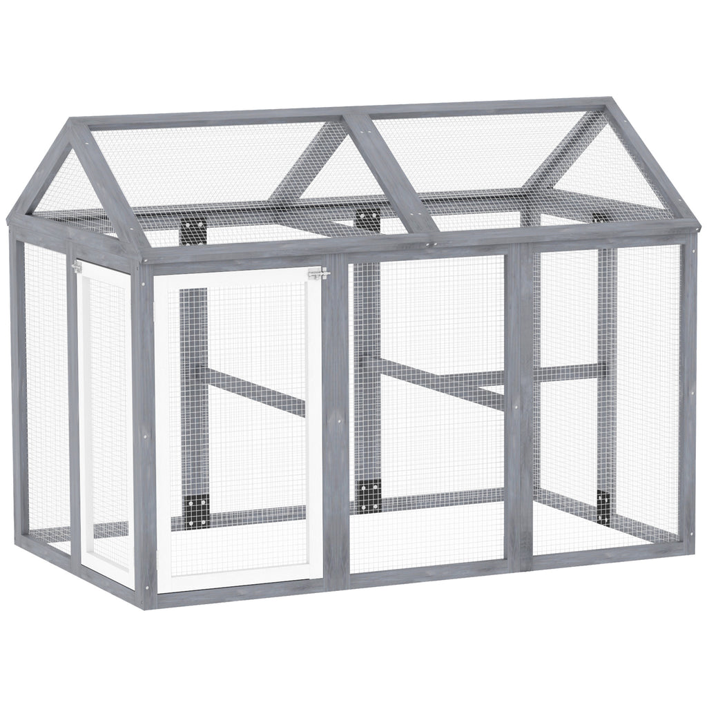 Enclos poulailler 1,18 m², parc grillagé avec porte verrouillables, cadre en bois massif, 140 x 88,5 x 106 cm, gris-0