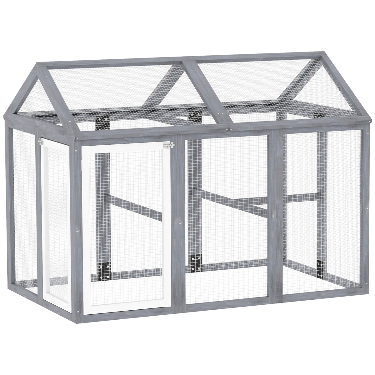 Enclos poulailler 1,18 m², parc grillagé avec porte verrouillables, cadre en bois massif, 140 x 88,5 x 106 cm, gris-0