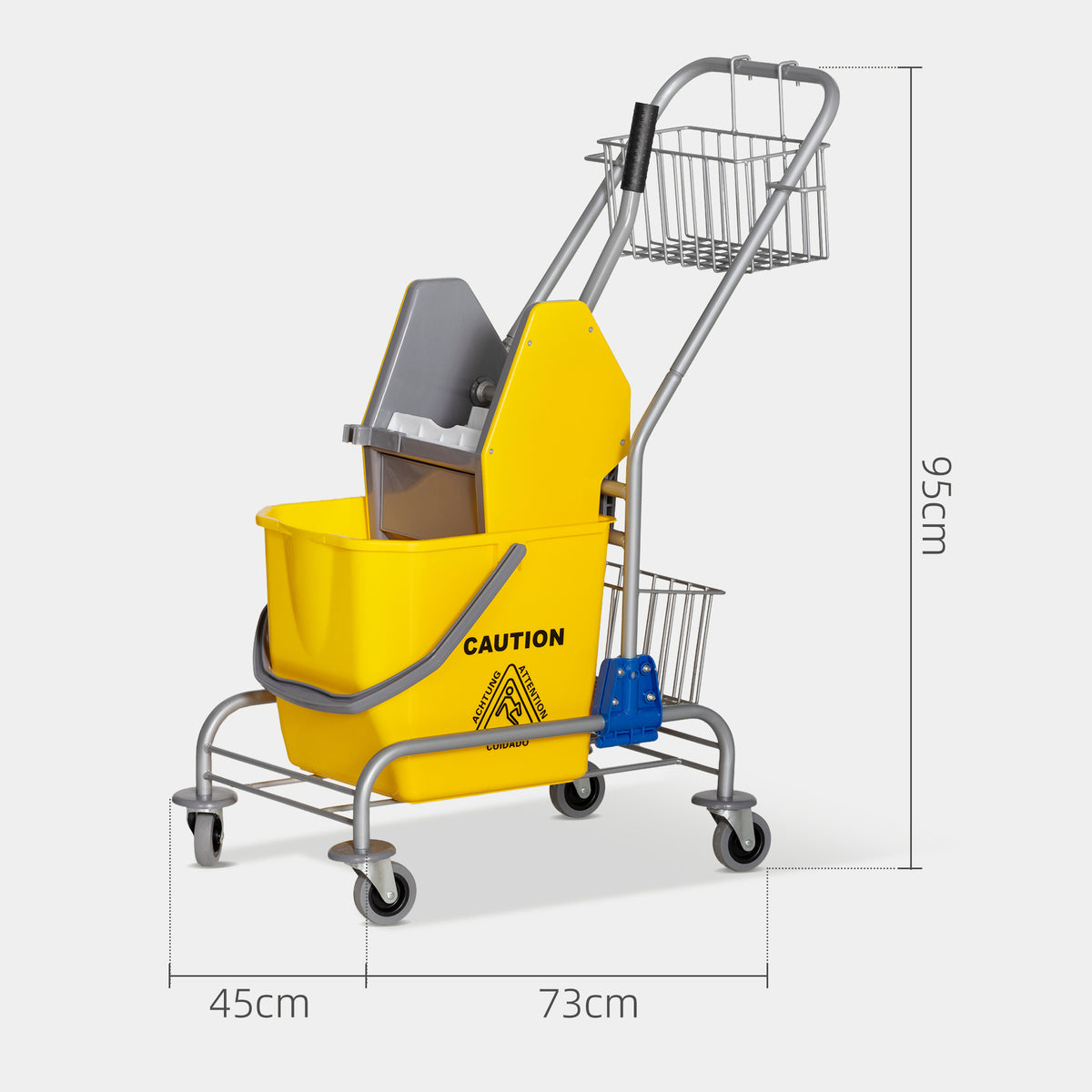 Chariot de lavage chariot de ménage professionnel presse à mâchoire seau 26 L + panier de rangements jaune-2