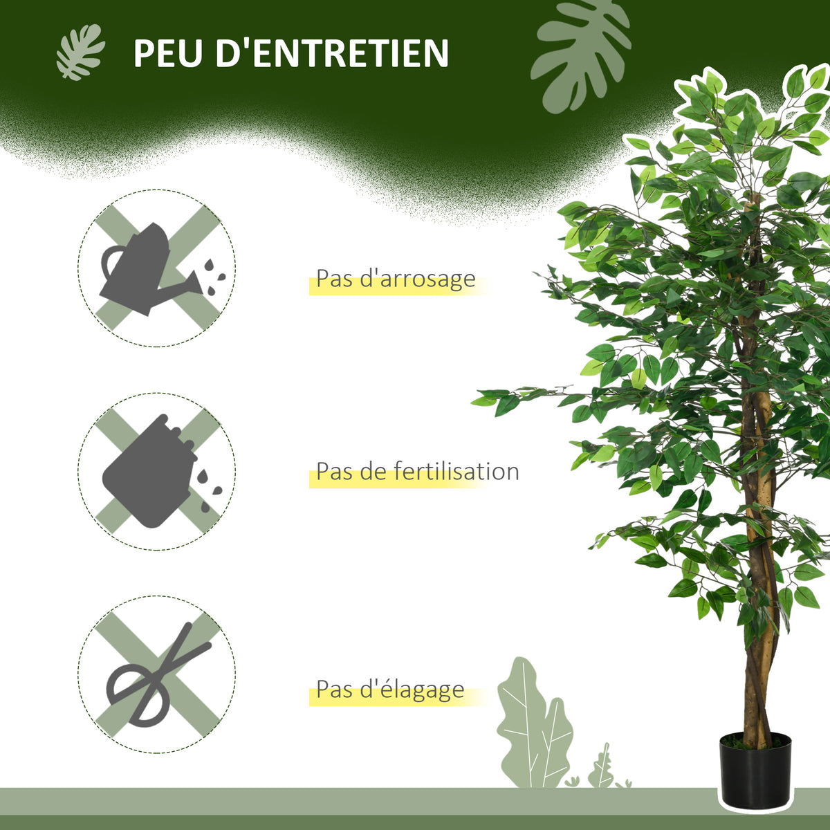 Plante artificielle ficus hauteur 1,50 m tronc branches liane lichen feuilles grand réalisme pot inclus vert-4