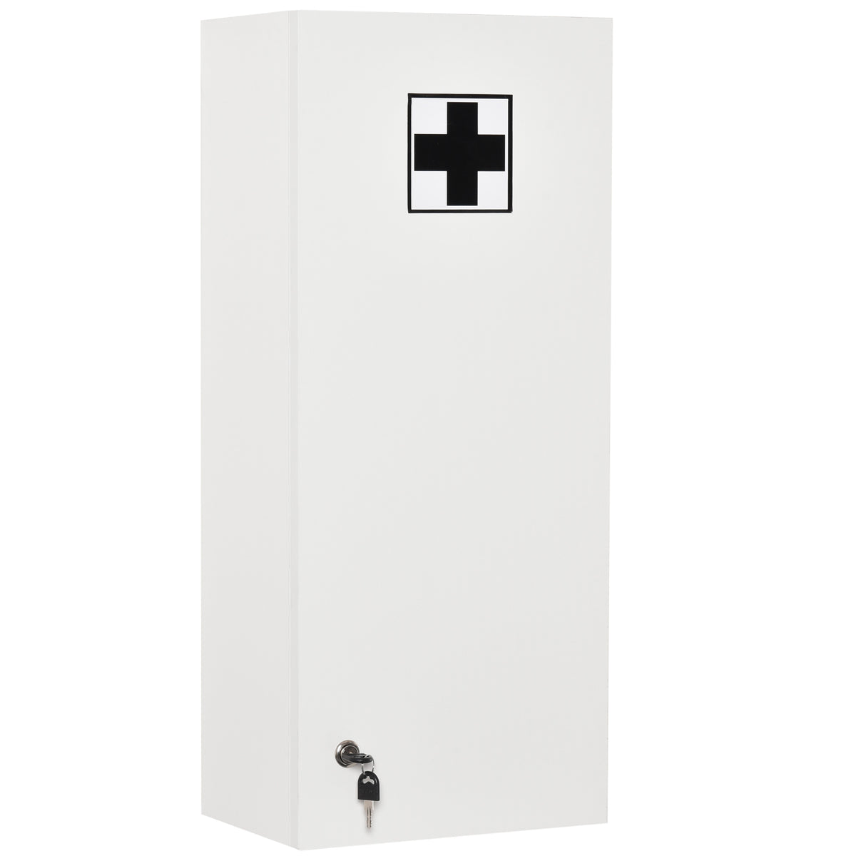 Armoire à pharmacie murale avec serrure, 5 étagères et tablettes réglables, bois et verre, blanc, 30x20x70cm-0