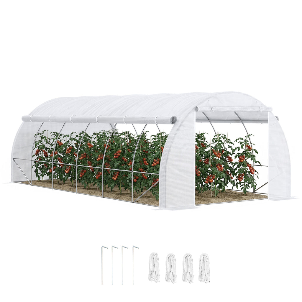 Serre de jardin 18 m² 6L x 3l x 2H m avec porte + parois latérales zippées enroulables, 12 fenêtres, acier PE-0