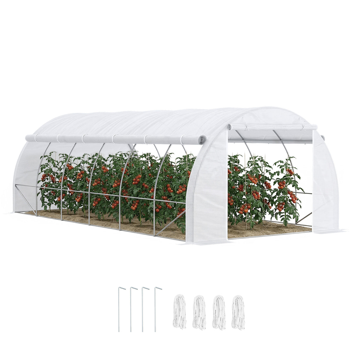 Serre de jardin 18 m² 6L x 3l x 2H m avec porte + parois latérales zippées enroulables, 12 fenêtres, acier PE-0