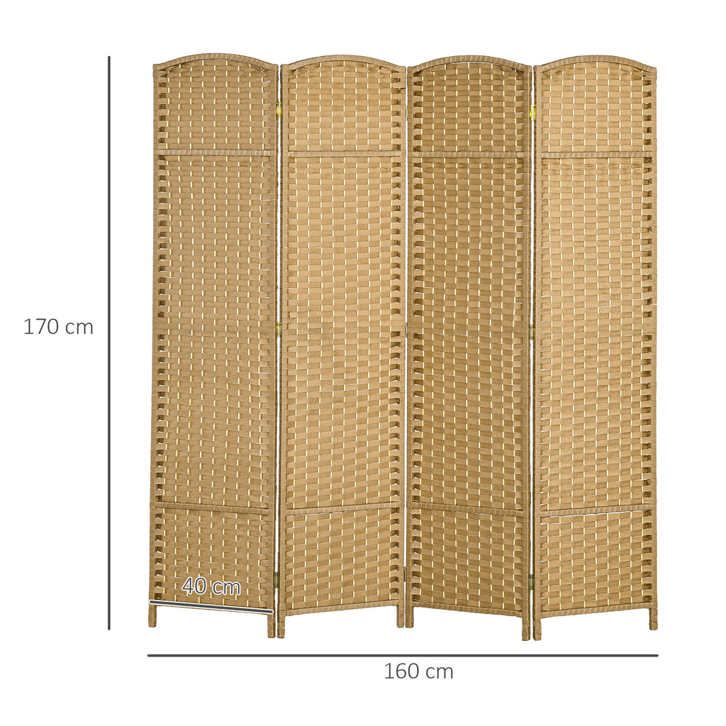 Paravent interieur en bois 4 panneaux 160 x 170 cm séparateur de pièce pliable pour salon, chambre à coucher, naturel-2