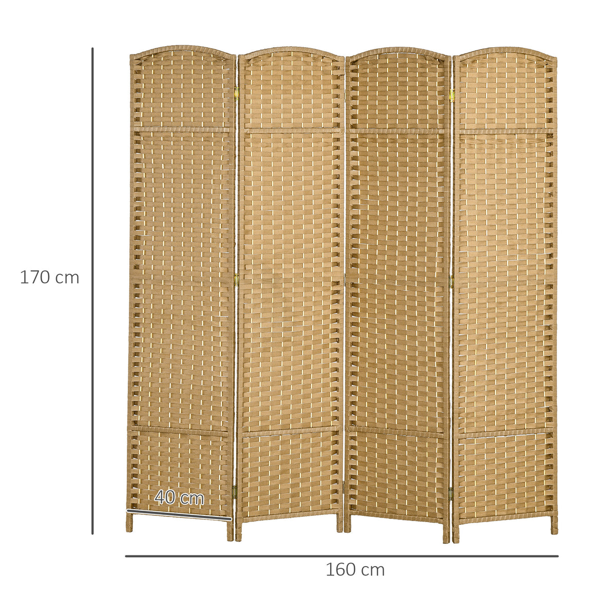 Paravent interieur en bois 4 panneaux 160 x 170 cm séparateur de pièce pliable pour salon, chambre à coucher, naturel-2