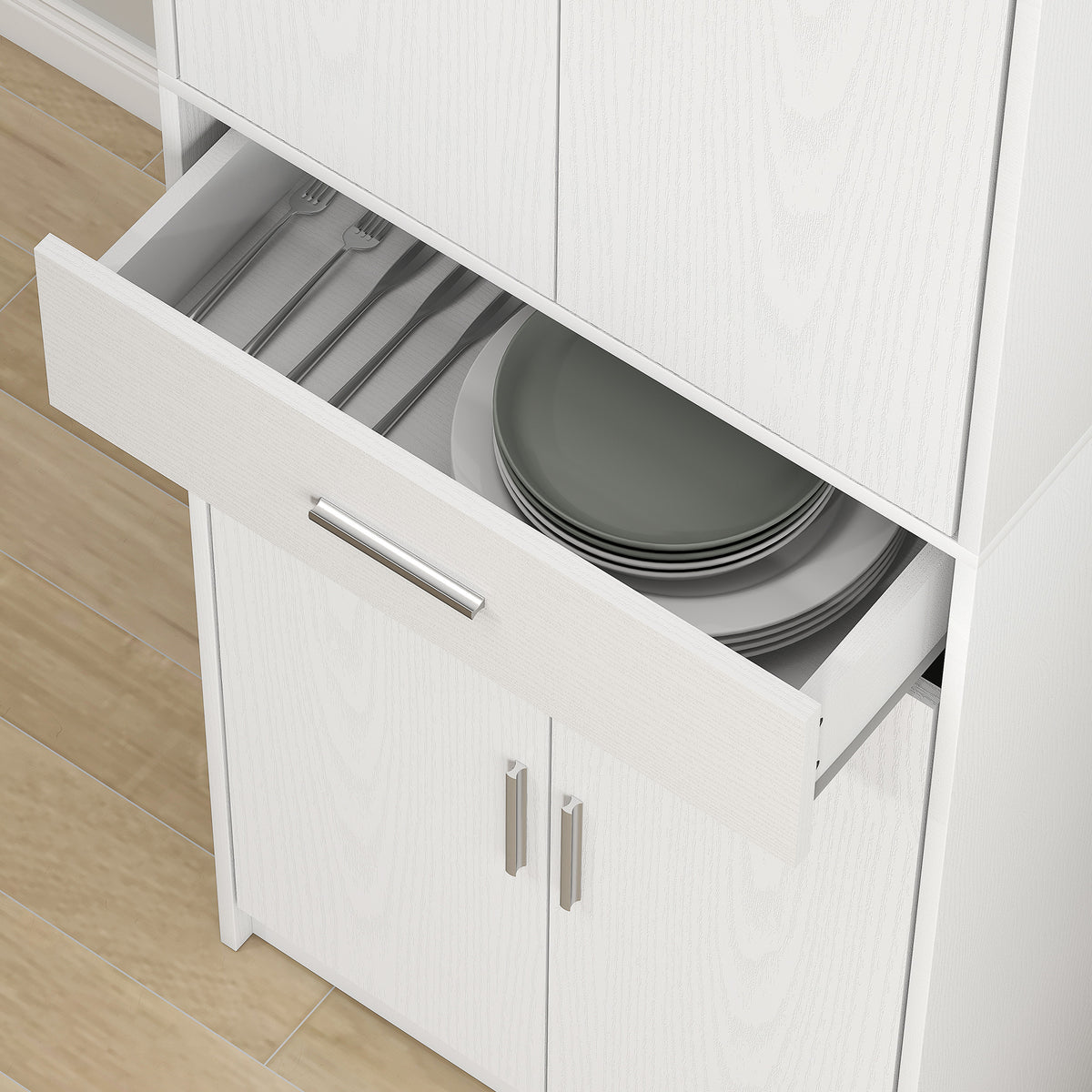 Armoire de cuisine moderne avec placards à portes, étagères réglables et tiroir, 60 x 35 x 180 cm, blanc-8