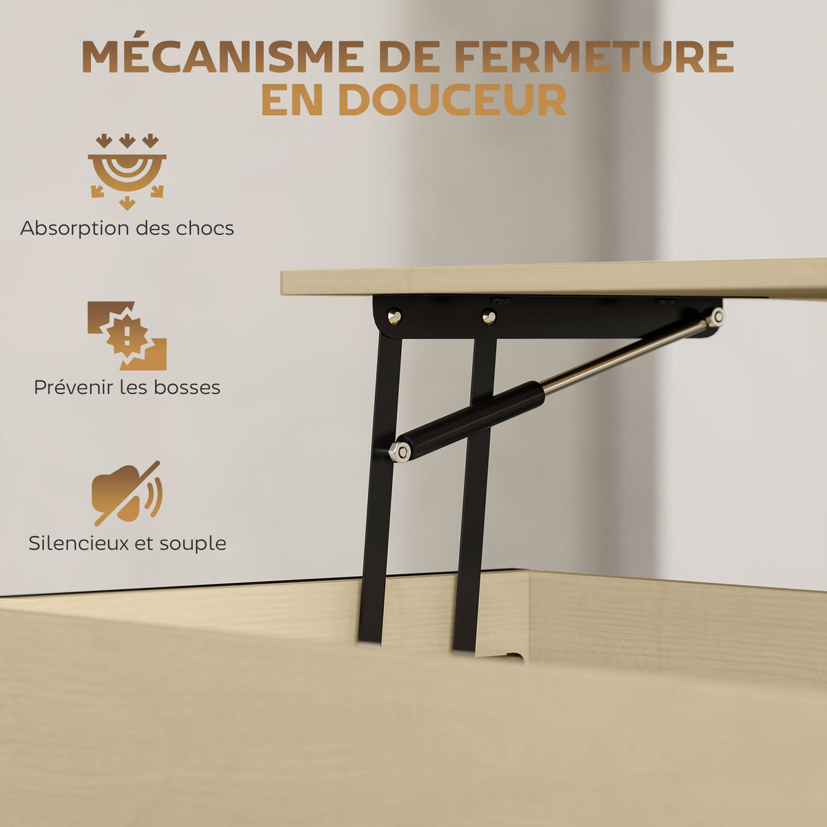 Table basse avec plateau relevable, table de salon avec compartiment caché et étagère ouverte, 95x40x59cm, bois naturel-4