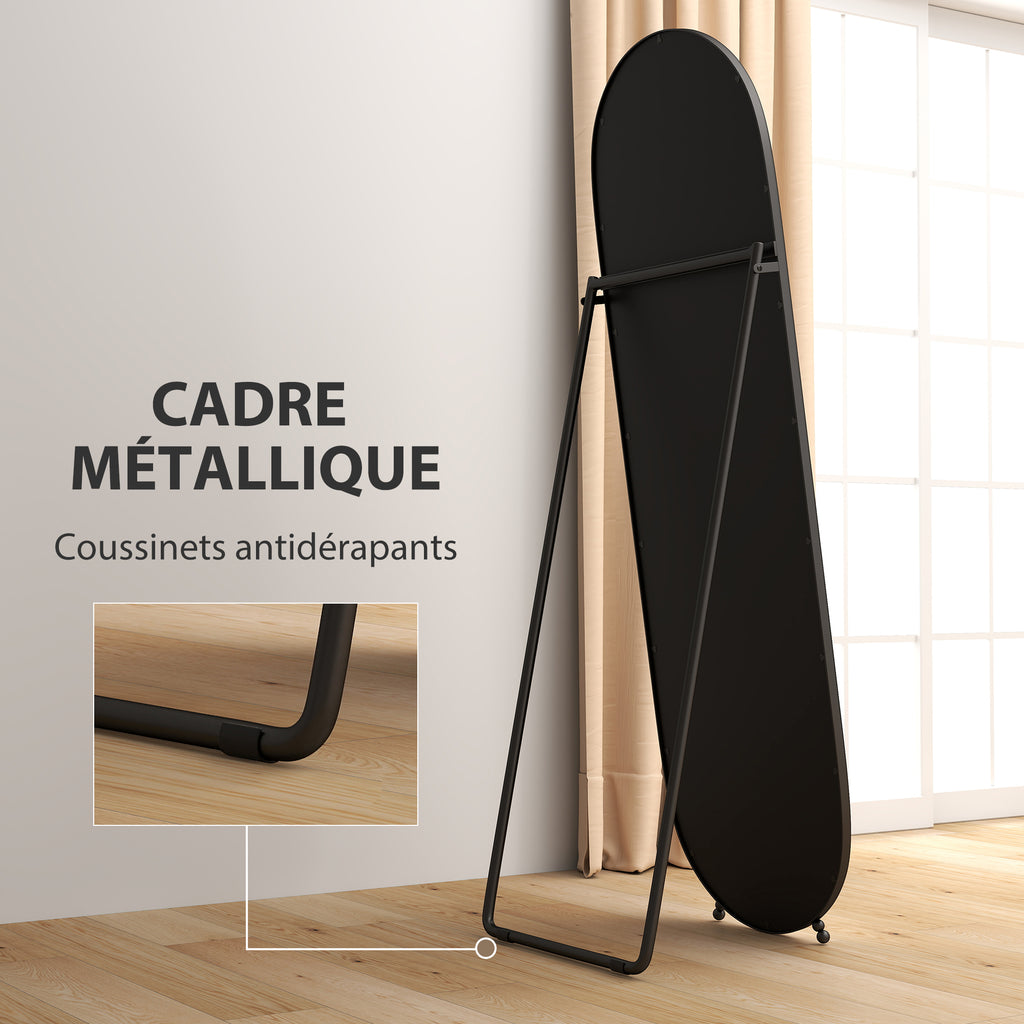 Grand miroir sur pied, miroir ovale, cadre en métal noir, avec support pour entrée, chambre, dressing, 40 x 160 cm-5