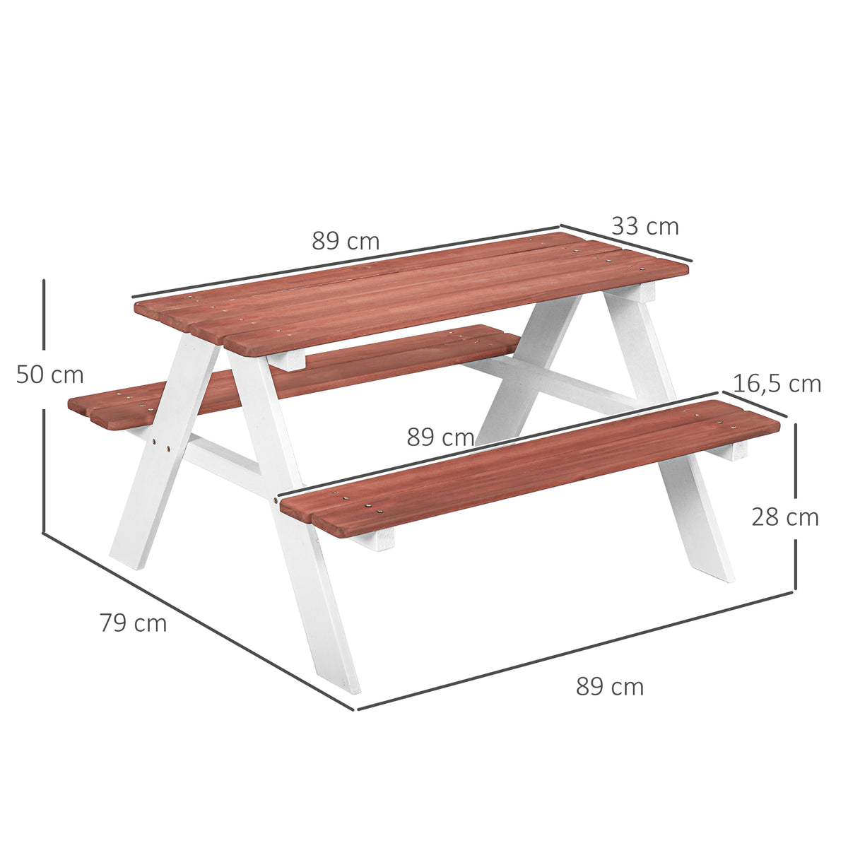 Table de pique-nique pour enfants avec bancs en bois massif table enfant pour le jardin 89 x 79 x 50 cm marron et blanc-2
