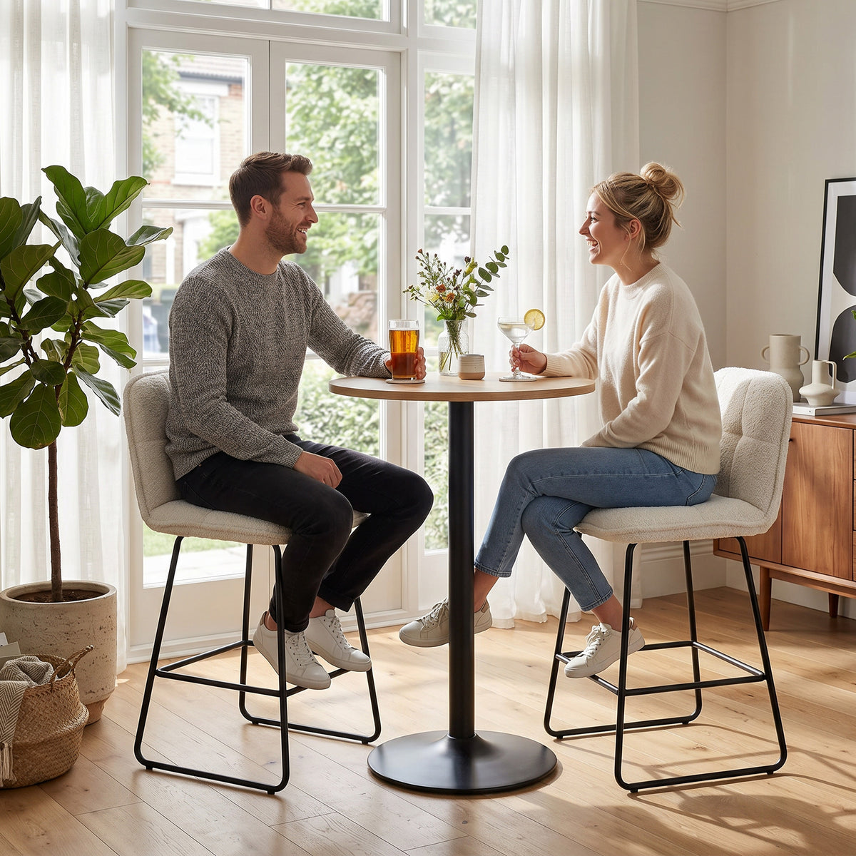 Lot de 2 Tabourets de Bar, Chaises de Bar Rembourrées en Tissu Bouclette, Extra-Large Assise 66H cm, Crème-9