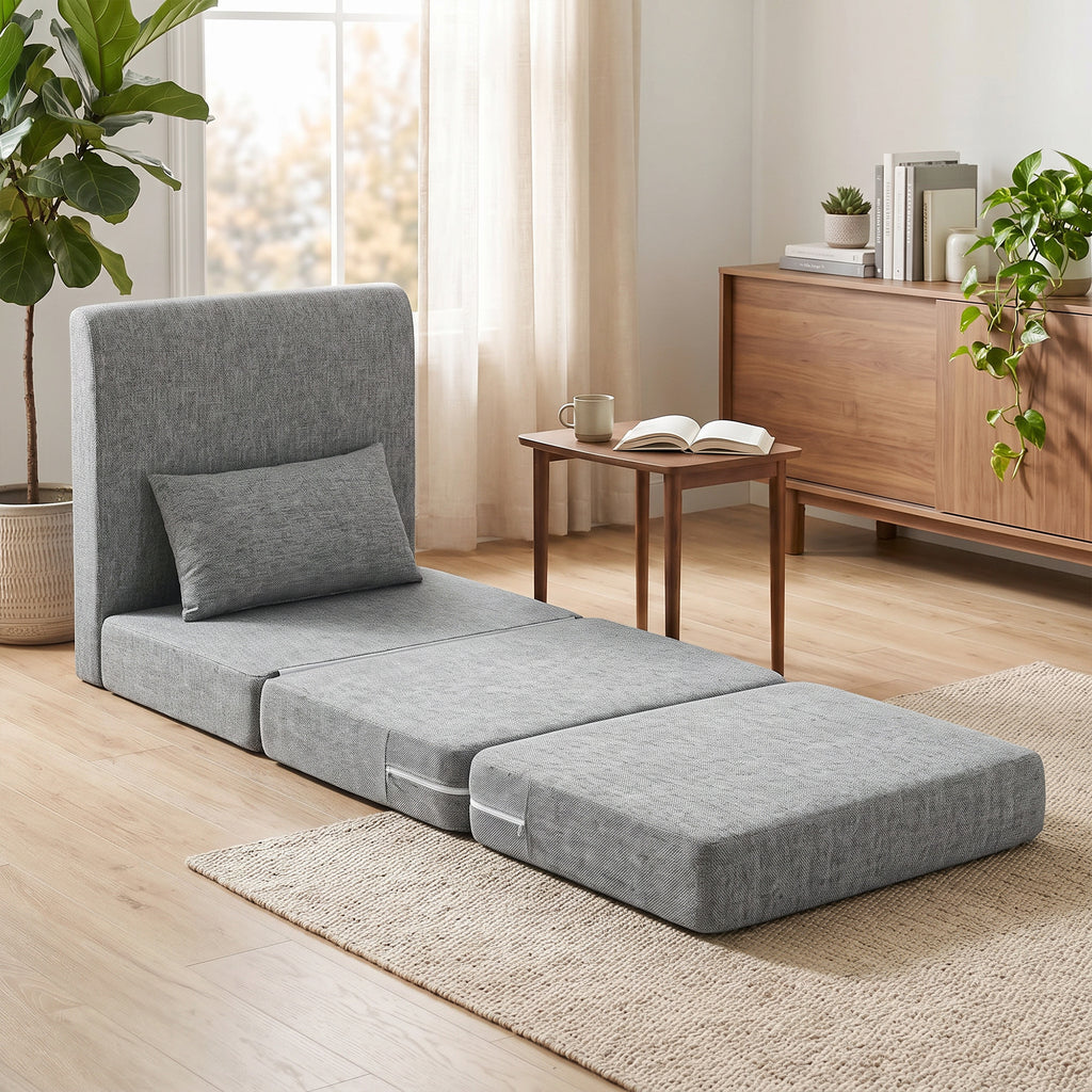 Fauteuil chauffeuse pliant 3 en 1 avec coussin, convertible, matelas dépliant pour invités, salon, bureau, gris-8