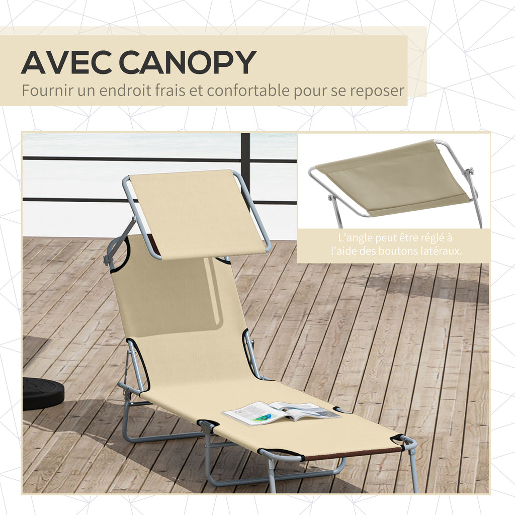 Transat Bain de Soleil Pliable Chaise Longue Pliante Dossier Inclinable Multi-positions et Pare-Soleil réglable-5