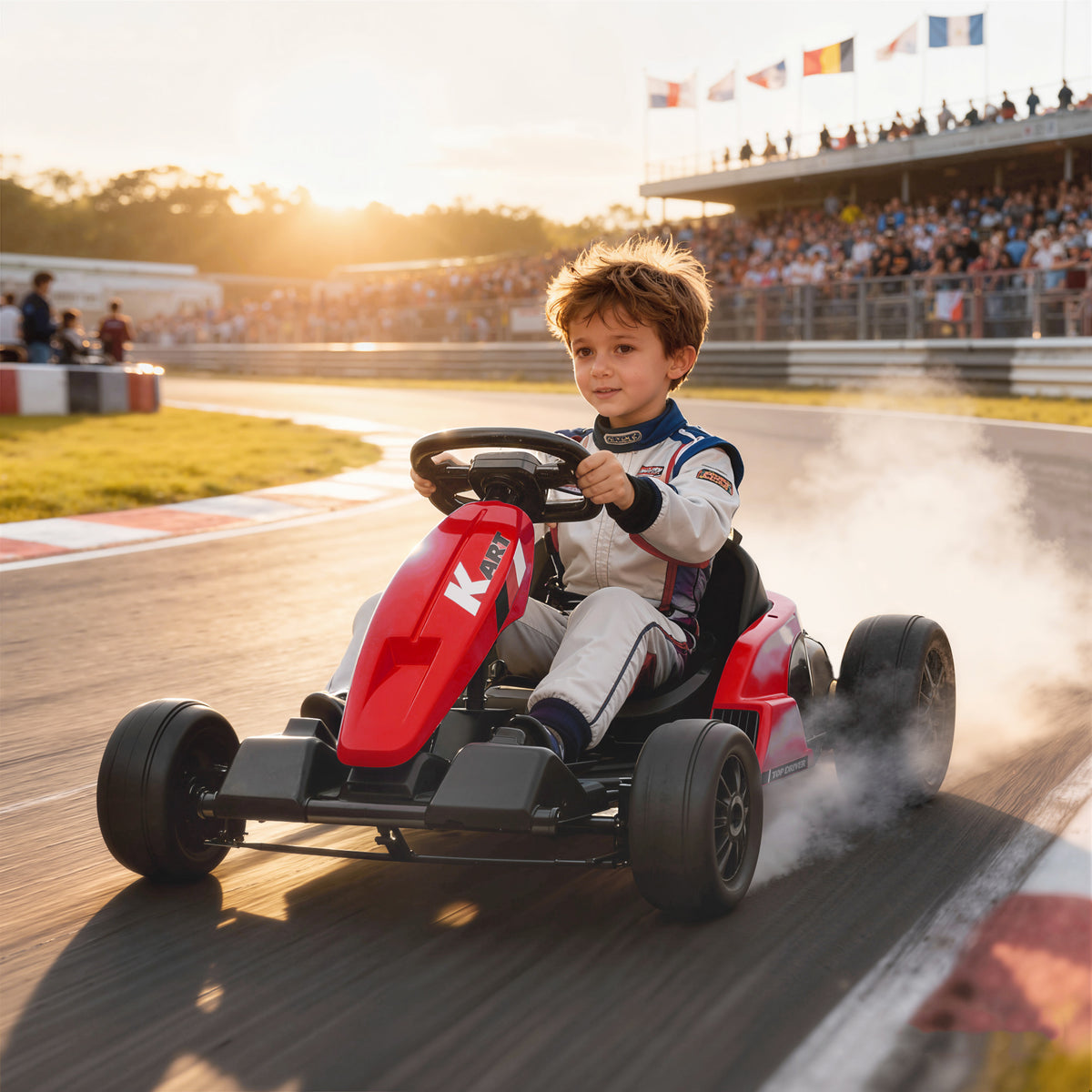 Kart Électrique pour Enfants 24 V, Go Kart, Moteur 2 x 150W, Mode Drift, Siège Réglable, Démarrage Progressif, Rouge-1