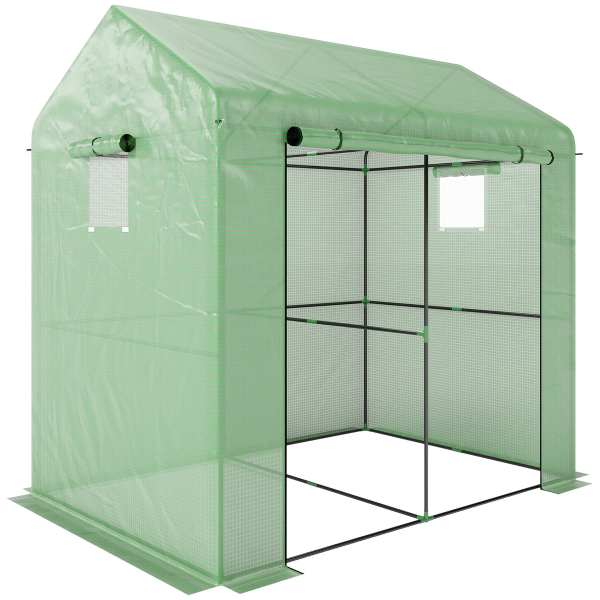 Serre de jardin 2,8m² avec 1 grande porte enroulable et 2 fenêtres, dim. 200L x 140l x 200H cm, vert-0