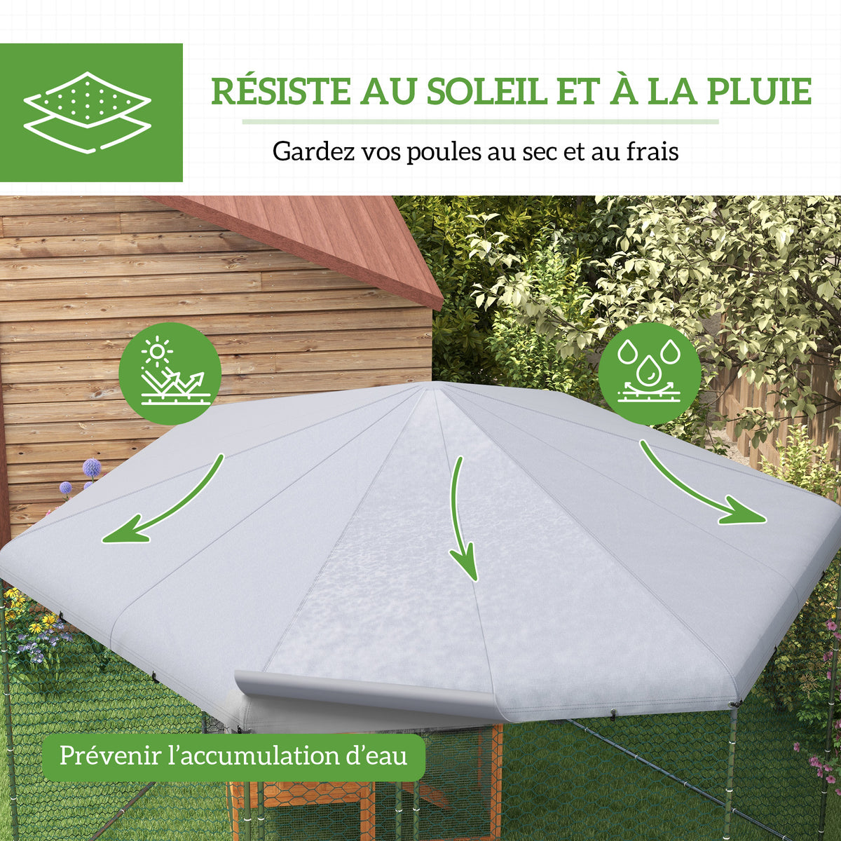 Enclos poulailler extérieur 10 m² parc grillagé 400 x 346 x 263 cm - espace couvert - 10-15 poules-3