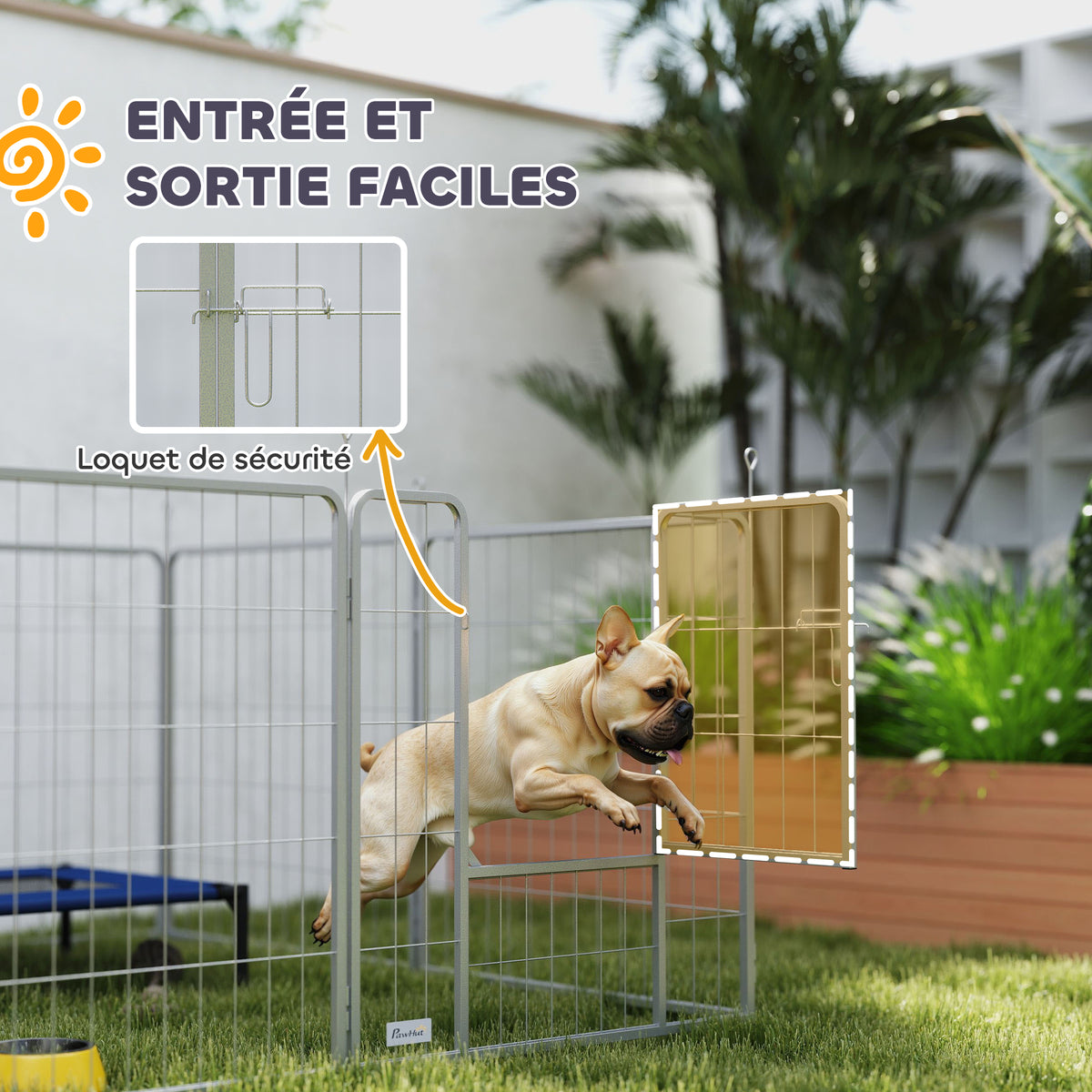 Parc pour chien enclos chien 8 panneaux modulable pliable acier avec porte pour chiot intérieur extérieur 80H cm argent-4