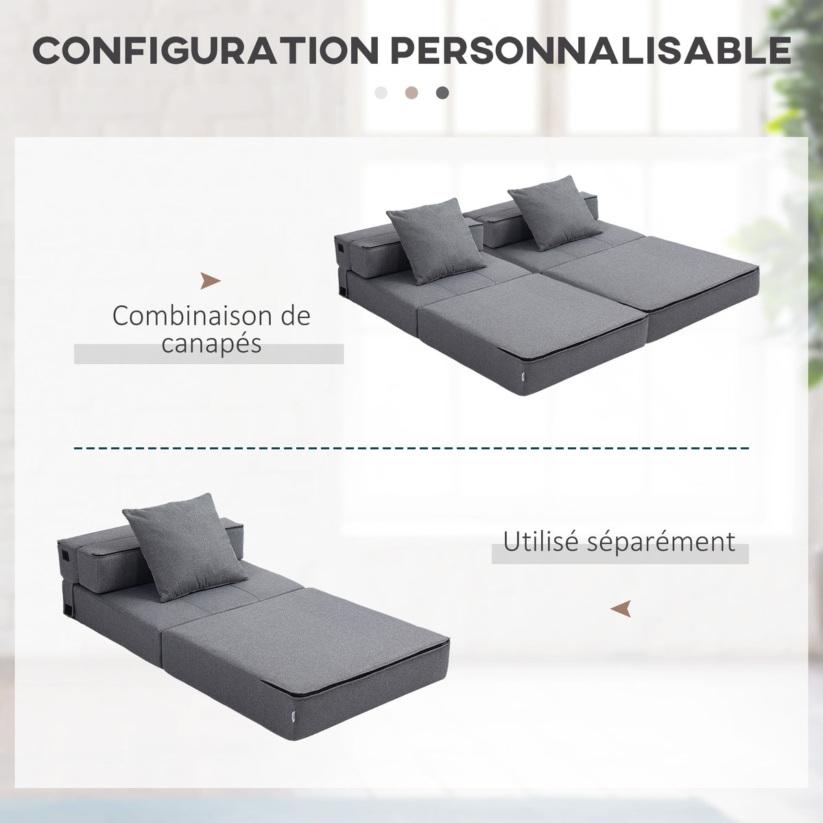 Chauffeuse canapé-lit convertible fauteuil 1 place avec 1 coussin déhoussable, tissu gris-6