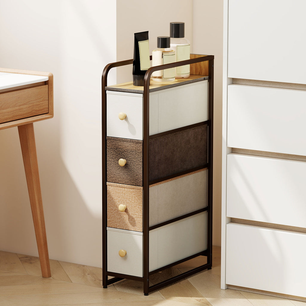 Commode avec 4 tiroirs en tissu pliables, commode chambre plateau et cadre en acier, 20 x 47 x 84,5 cm, multicolore-9