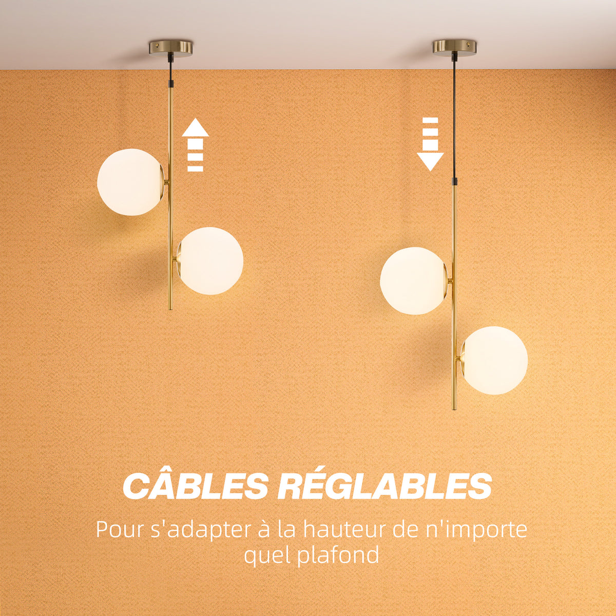 Suspension luminaire moderne, lustre plafonnier de double-tête, lumière suspendue réglable pour entrée, salon, ton doré-4
