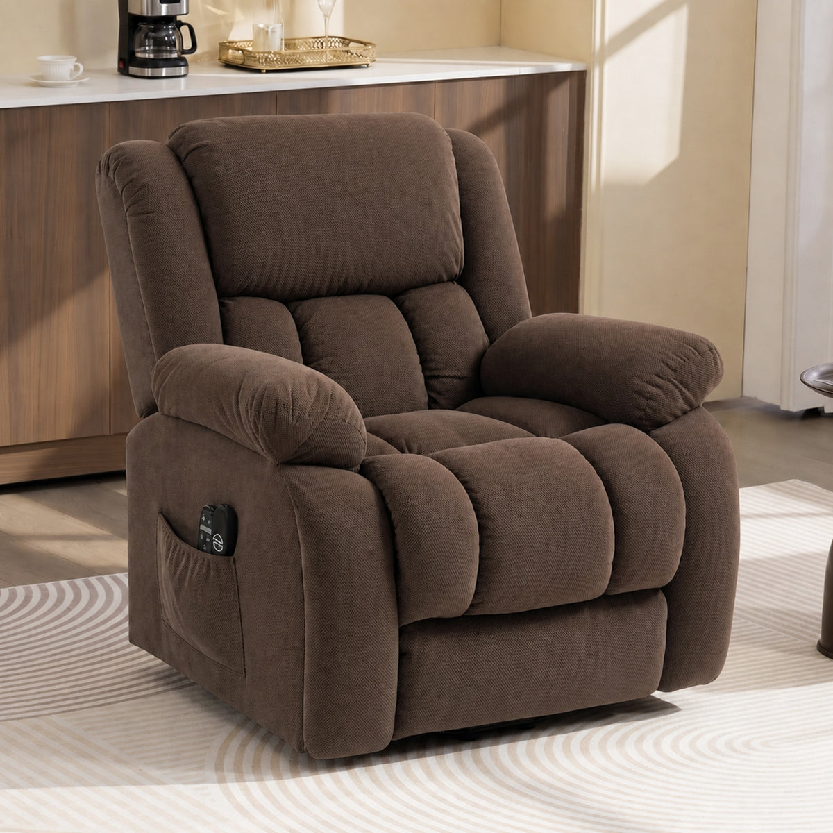Fauteuil Releveur Électrique, Massage et Chauffage, Repose-Pieds, Dossier Inclinable, Télécommande, 93x104x100cm, Marron-1