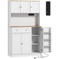 Buffet haut cuisine, armoire de cuisine, station de charge, 6 portes, plan de travail, porte-épices, 100x40x173cm, blanc-0