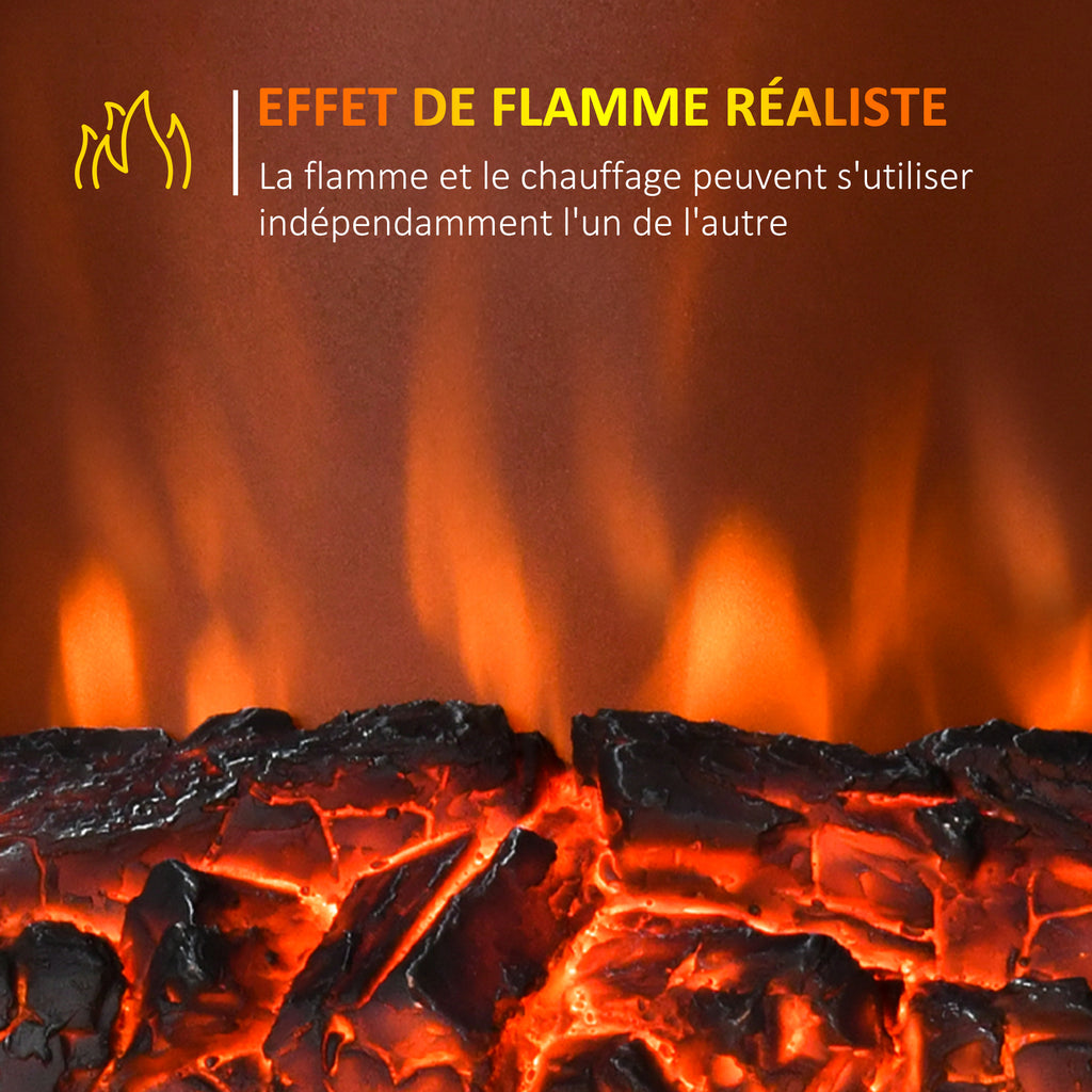 Cheminée électrique Effet de Flamme Style néo rétro Thermostat 1000-2000 W Noir Or-3