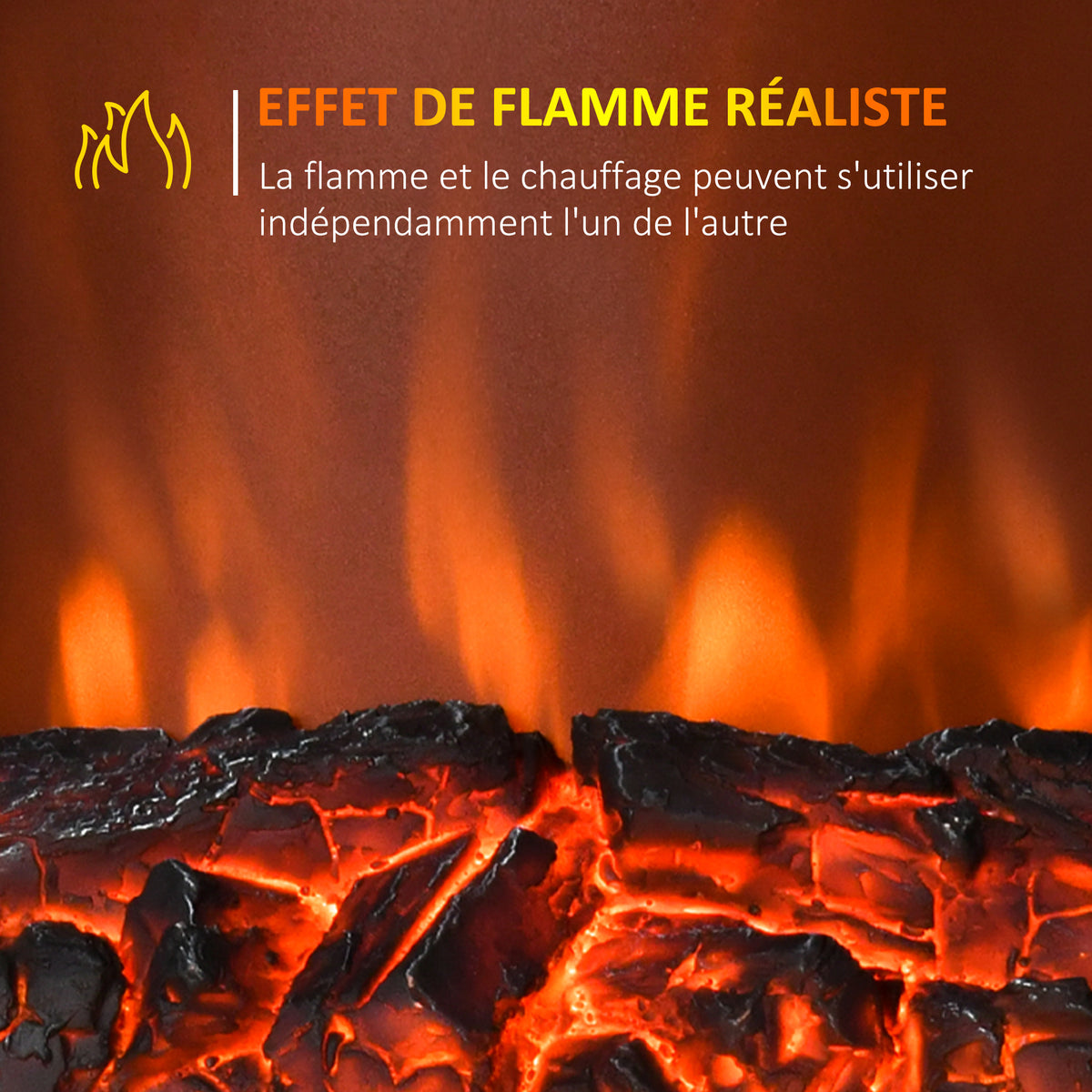 Cheminée électrique Effet de Flamme Style néo rétro Thermostat 1000-2000 W Noir Or-3