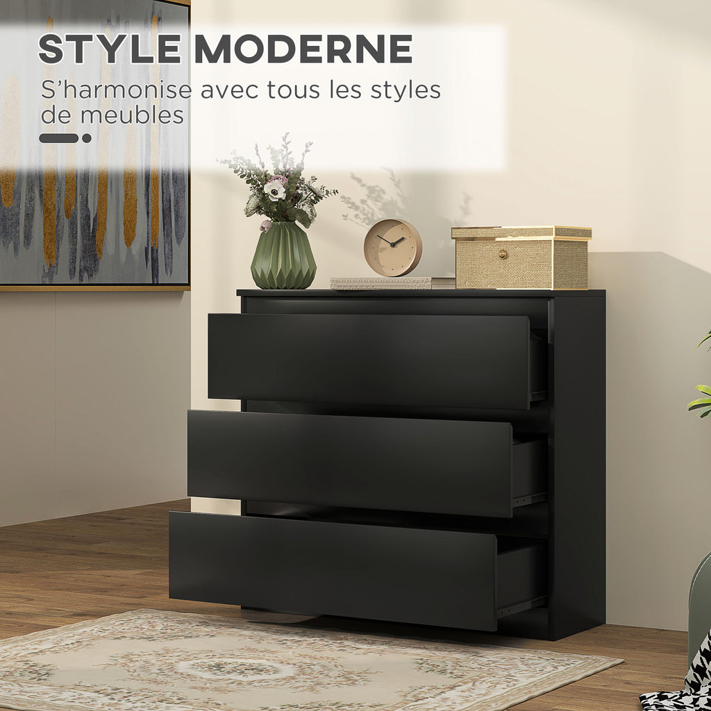 Commode 3 tiroirs, Meuble de rangement épuré pour chambre, intérieur, 80l x 39P x 73H cm-3