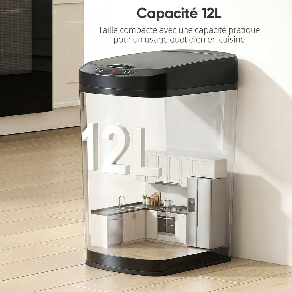 Poubelle de Cuisine Automatique 12 L en Acier Inoxydable, Poubelle à Capteur avec Couvercle, 28 x 22 x 41 cm, Noir-4