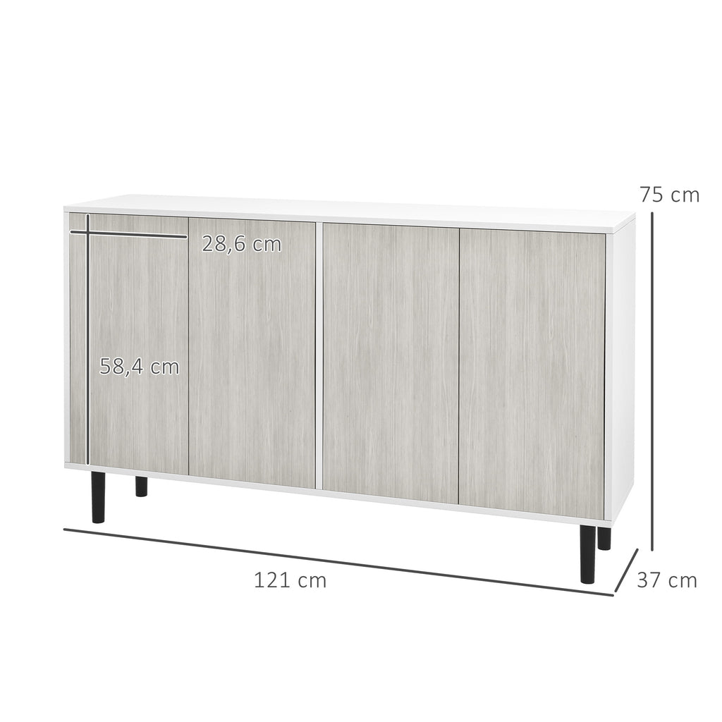 Buffet de cuisine meuble de rangement 2 placards avec étagères réglables, 121 x 37 x 75 cm, blanc et aspect bois gris-2