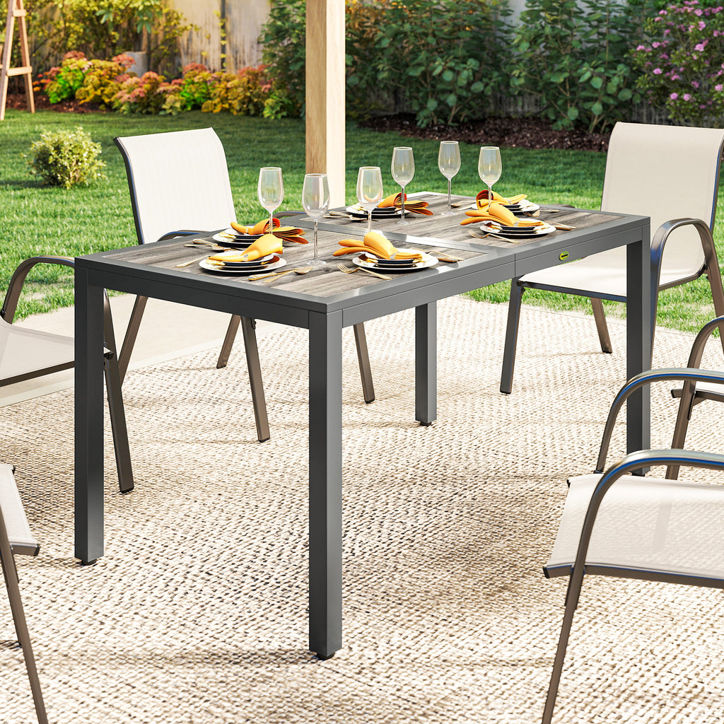 Table de jardin pour 4 à 6 personnes, table à manger extérieure avec plateau à effet bois, 140 x 80 x 72 cm, gris foncé-6