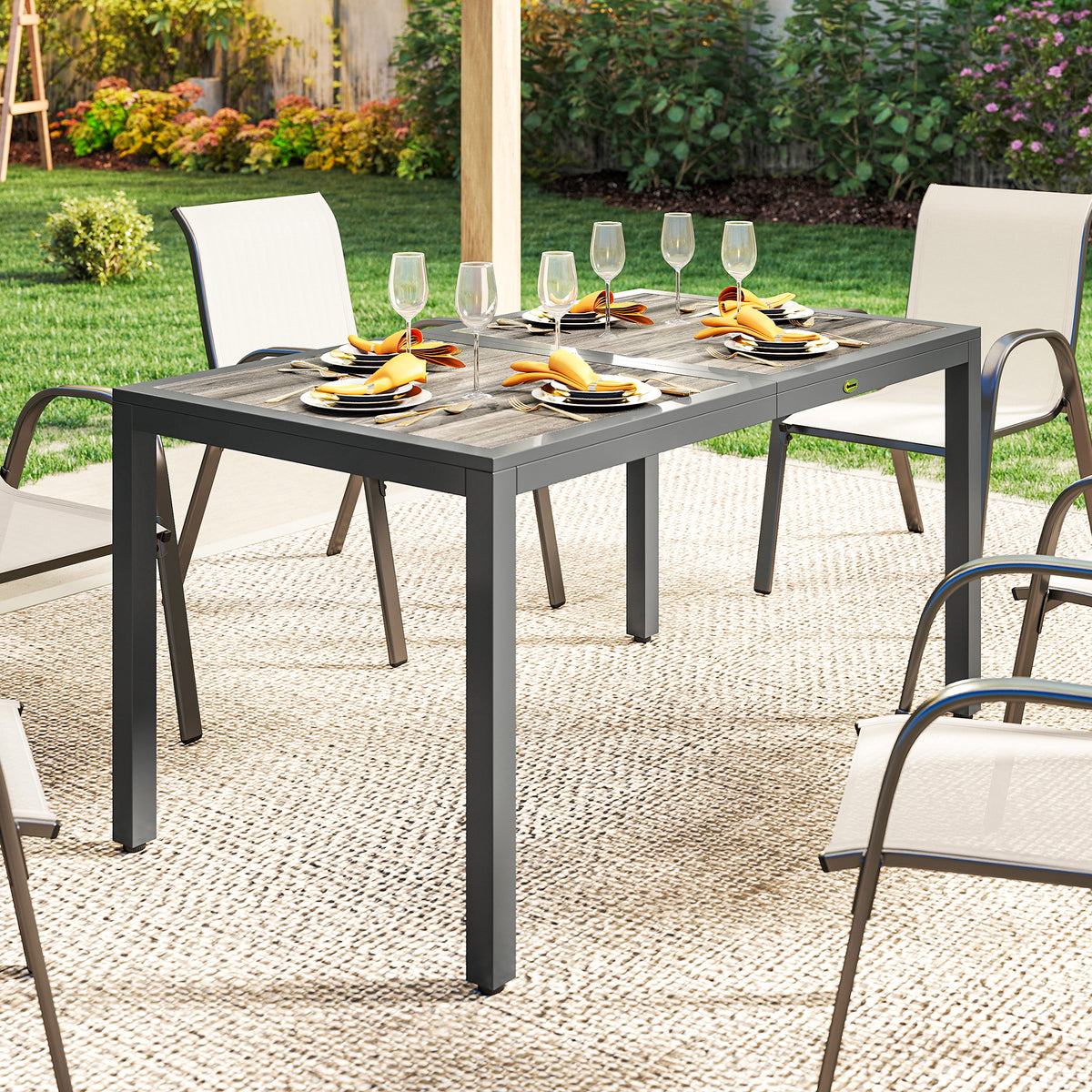 Table de jardin pour 4 à 6 personnes, table à manger extérieure avec plateau à effet bois, 140 x 80 x 72 cm, gris foncé-6