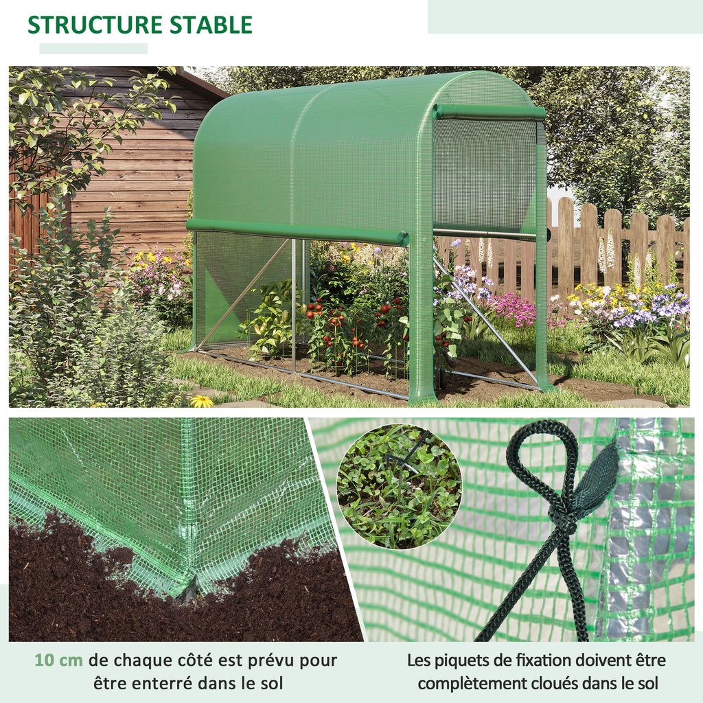 Serre de jardin PE, serre de balcon, bâche renforcée 140 g/m², châssis en acier, porte zippée enroulable, pour légumes plantes fleurs, intérieur et extérieur, 300 x 100 x 200 cm, vert-4