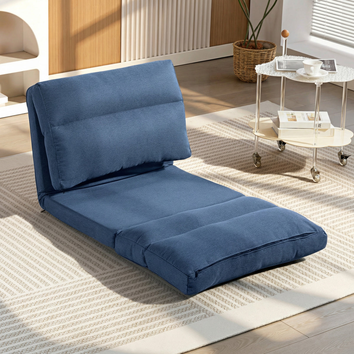 Fauteuil de sol canapé paresseux fauteuil convertible en lit inclinable 90° à 180° tissu - 70 x 72 x 56 cm - bleu foncé-1