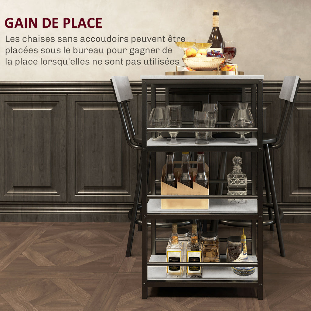 Ensemble table de bar avec 2 tabourets et étagères de rangement pour salle à manger, cuisine, gris et noir-5