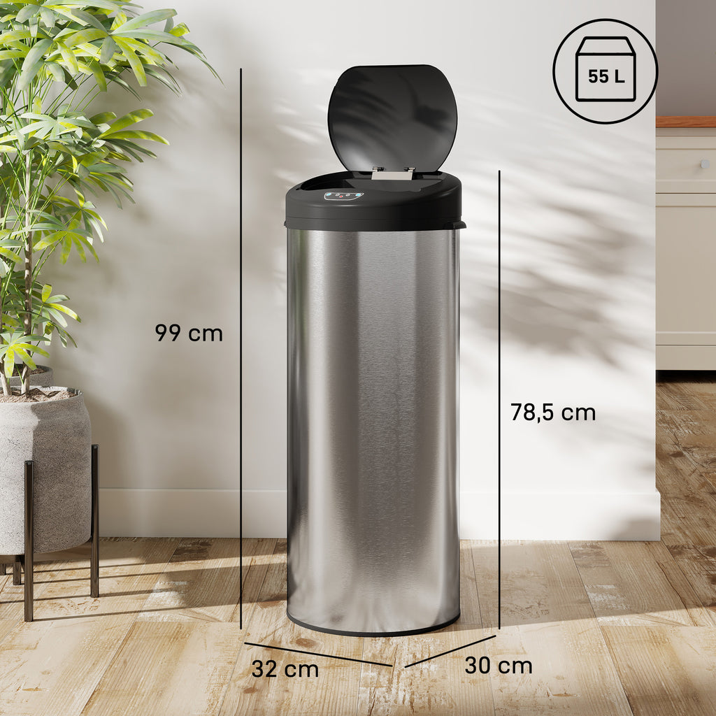Poubelle de cuisine automatique 55 L en acier inoxydable, couvercle à fermeture en douceur, 32 x 30 x 78,5 cm, argent-2