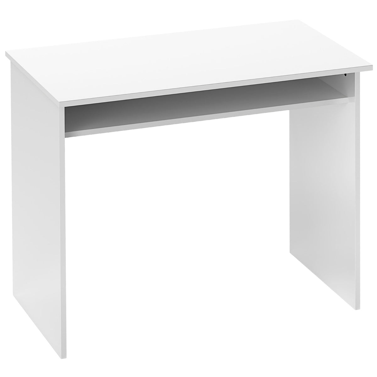 Bureau informatique sobre épuré compact avec 1 étagère, panneaux de particules, dim. 90l x 50P x 74H cm, blanc laqué-0