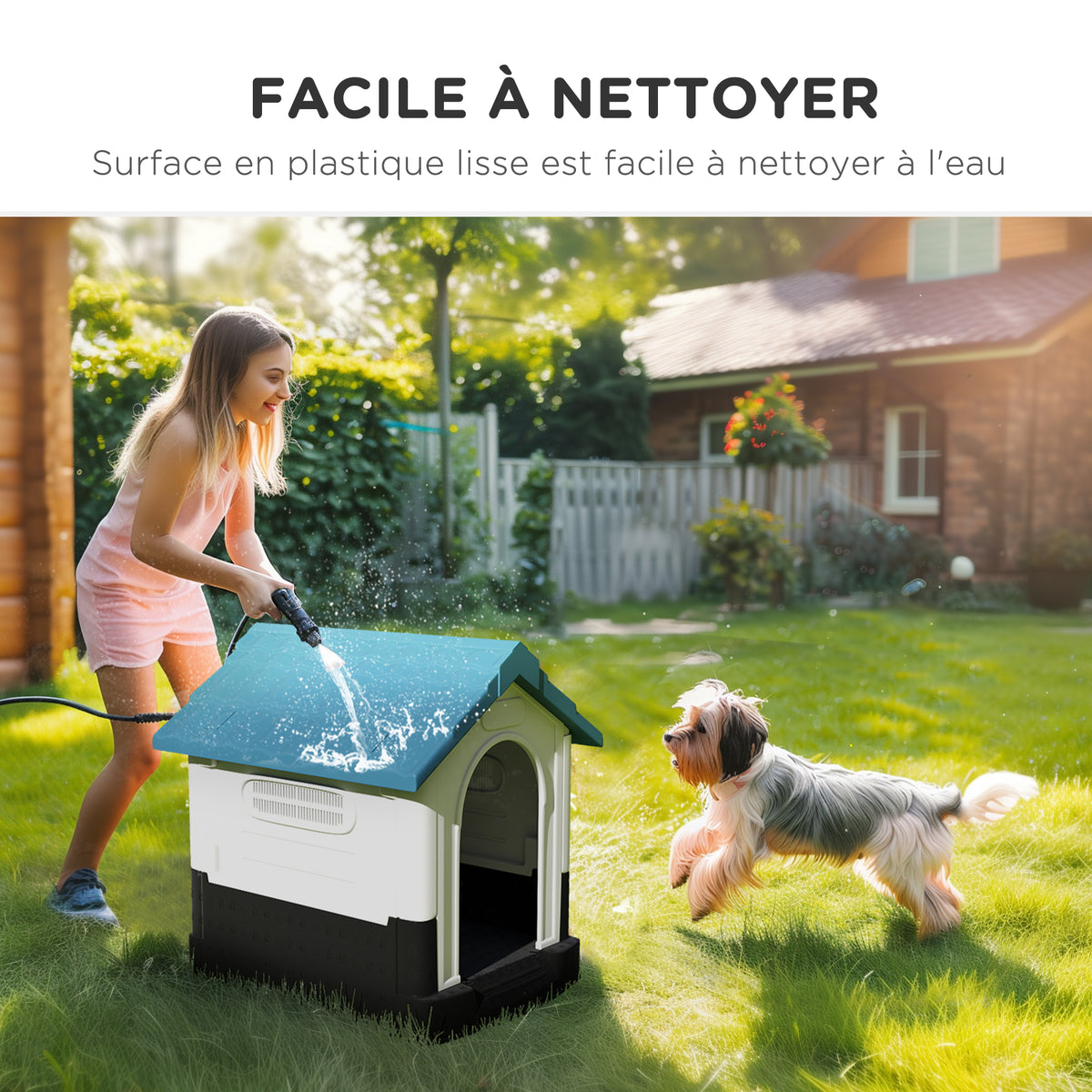 Niche pour chien chenil à l'extérieur pour chiens de petite et moyenne taille 64,5 x 57 x 66 cm blanc et bleu-4