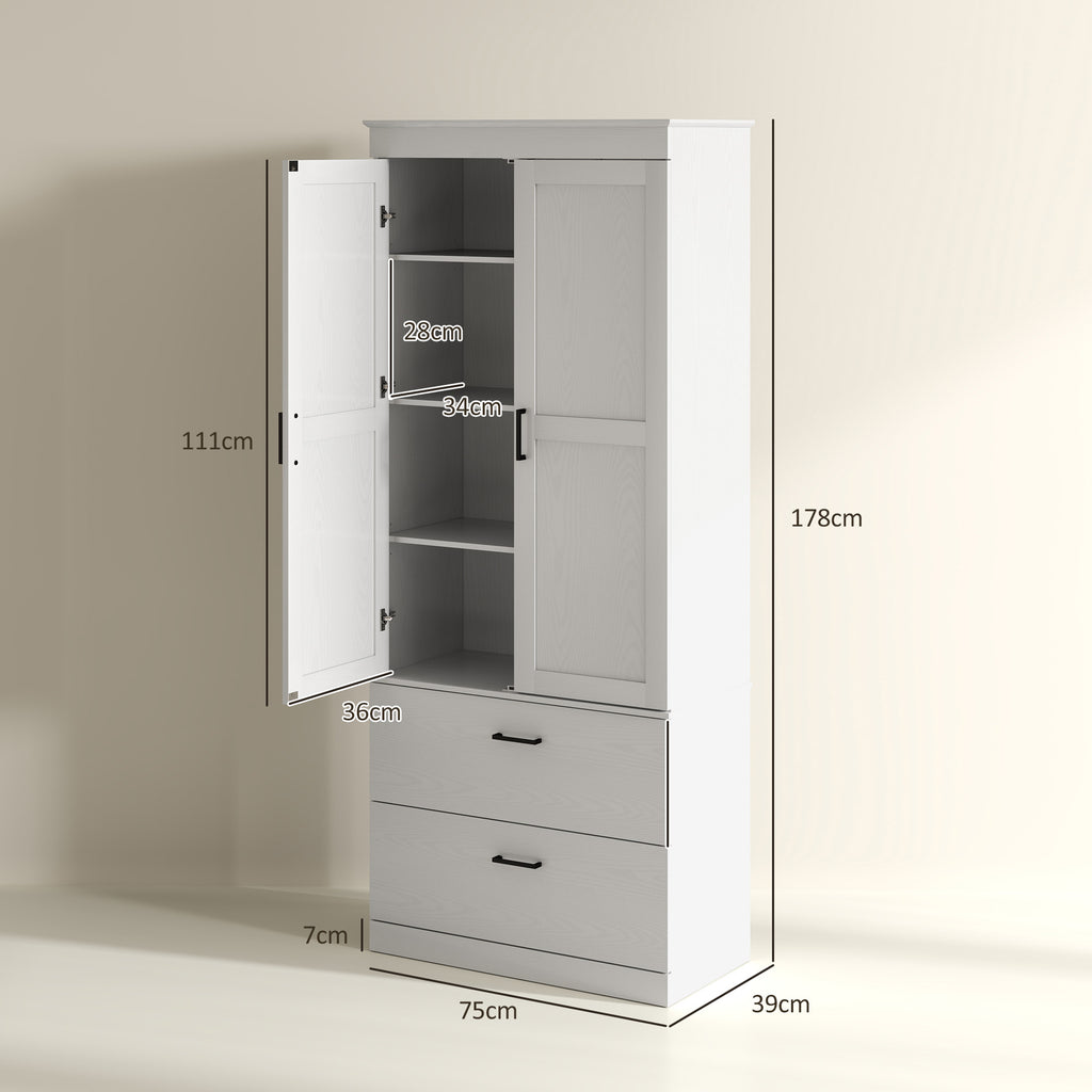 Armoire de cuisine buffet cuisine vaisselier meuble de rangement avec placard, 2 tiroirs et étagères réglables, crème-2
