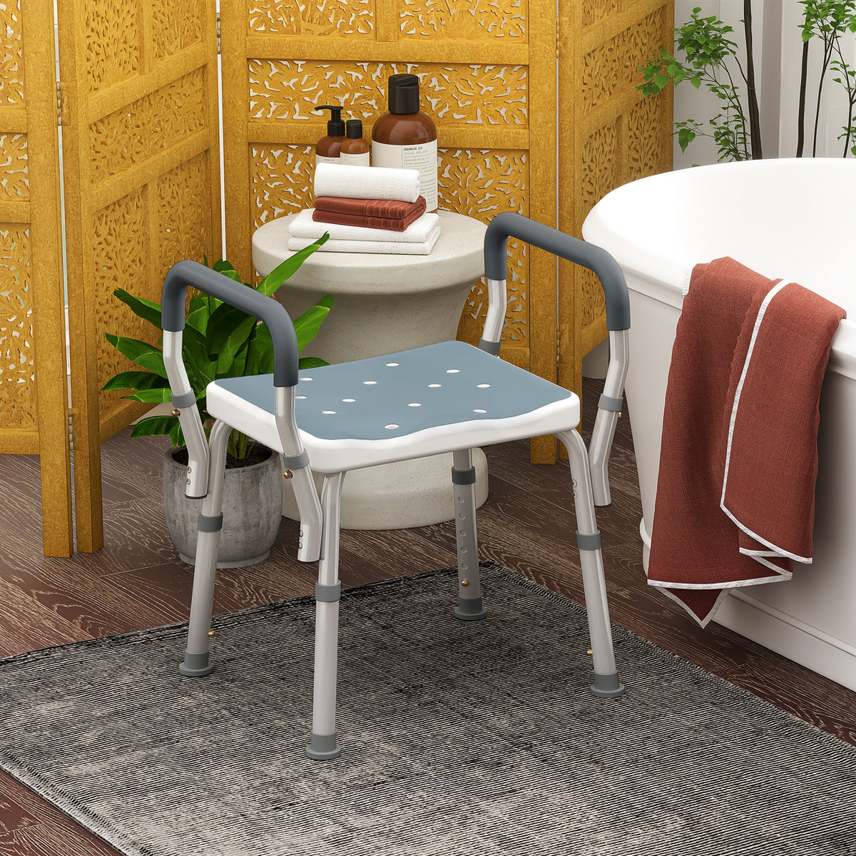 Tabouret de douche pour personnes âgées et handicapées avec accoudoirs, hauteur réglable, patins antidérapants, bleu-9