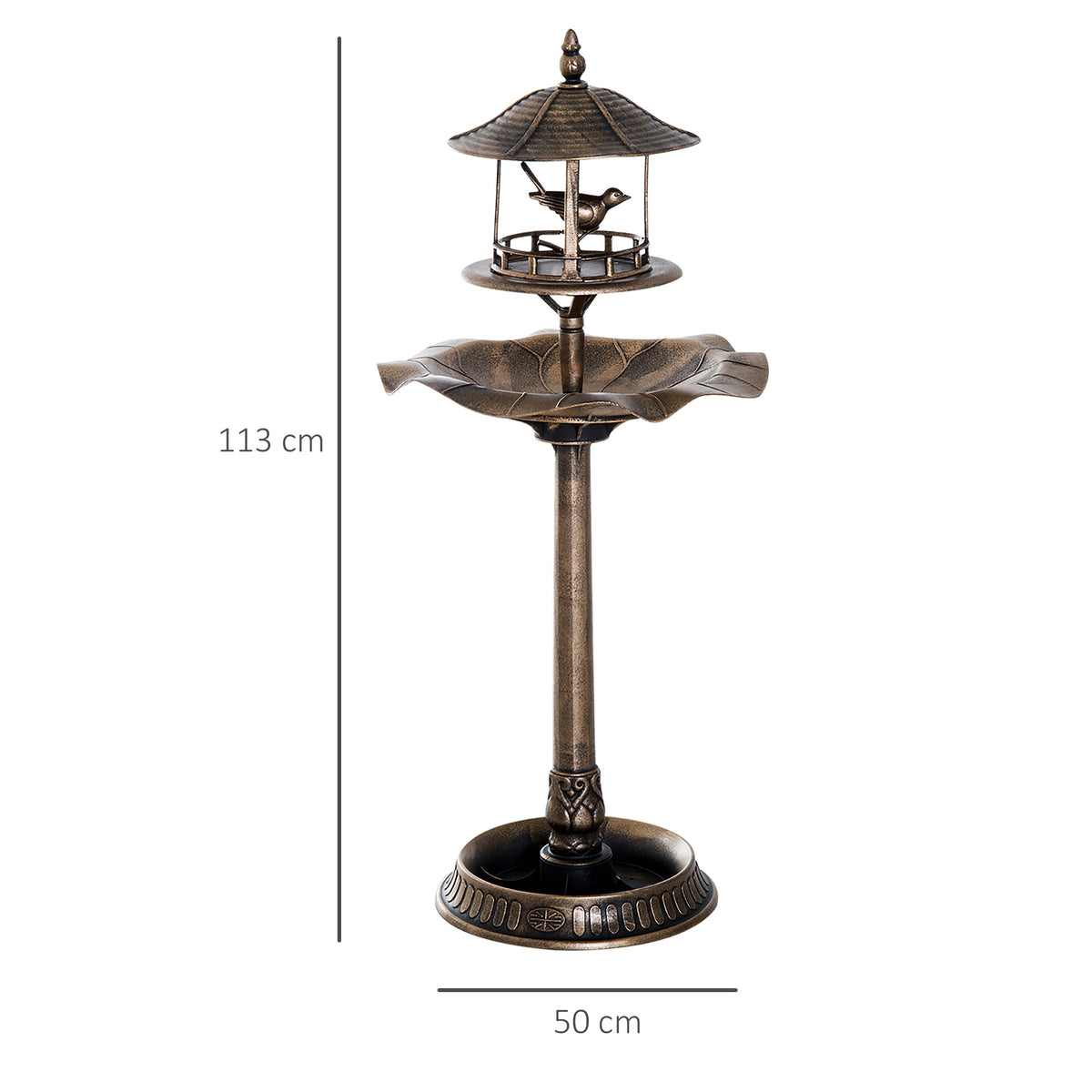 Bain d'oiseaux Abreuvoir pour Oiseaux jardinière 3 en 1 dim. Ø 50 x 113H cm polypropylène bronze antique-2