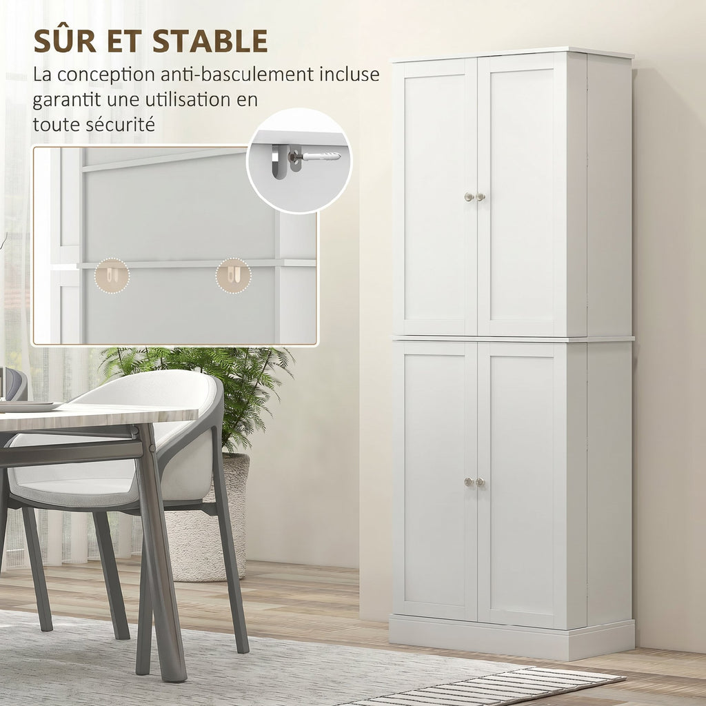 Armoire de cuisine buffet cuisine avec placards, étagère réglable et porte-épices, 60 x 35 x 166 cm, blanc-5