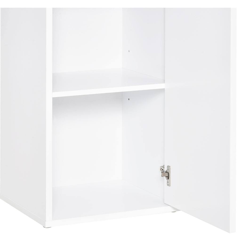 Meuble Colonne Rangement Salle de Bain Style Contemporain 2 placards 3 étagères et tiroir Coulissant Panneaux Particules Blanc-8