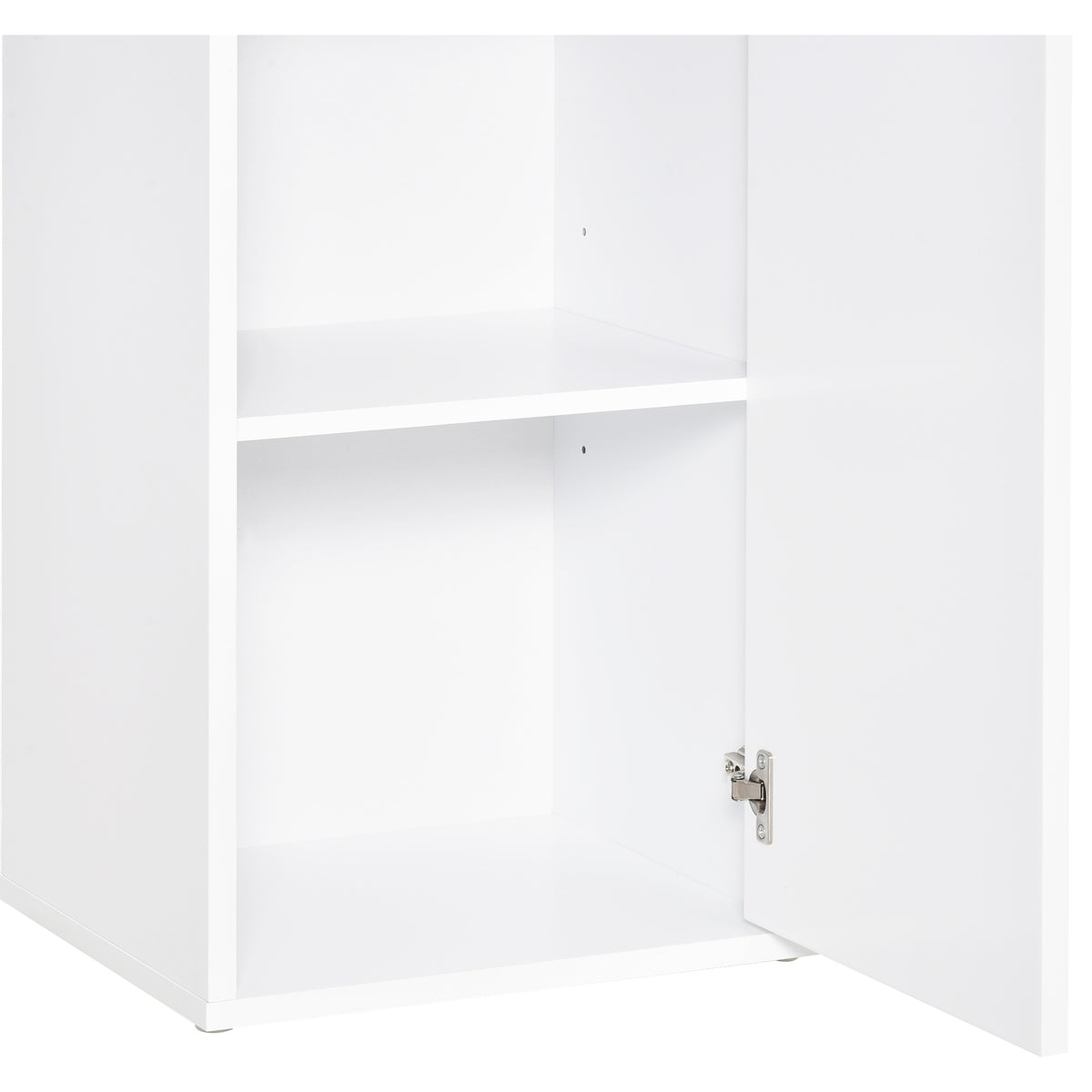 Meuble Colonne Rangement Salle de Bain Style Contemporain 2 placards 3 étagères et tiroir Coulissant Panneaux Particules Blanc-8