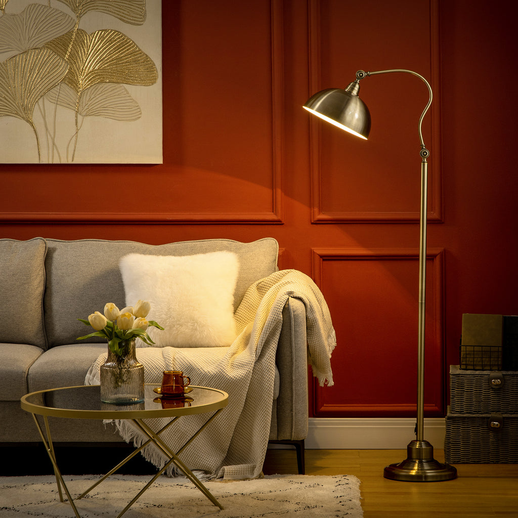 Lampadaire sur pied salon, lampe salon rétro avec abat-jour réglable, interrupteur à pied 42 x 25,5 x 152 cm ton laiton-9