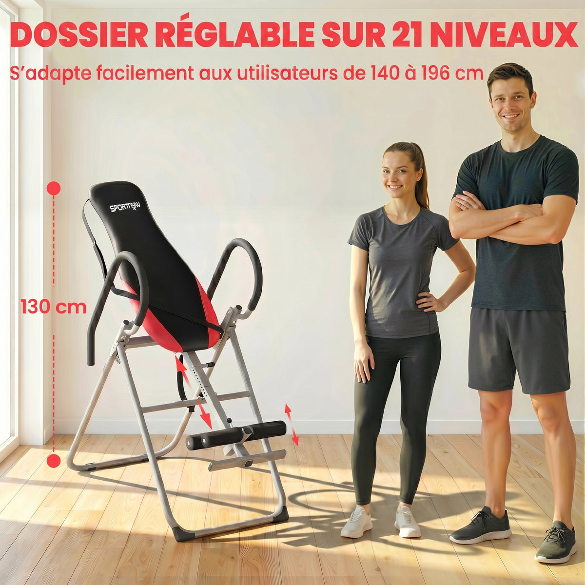 Table d'Inversion Pliable en Acier, Inversion 0-90°, Verrou de Cheville Réglable, 122x59x130cm, Rouge-5