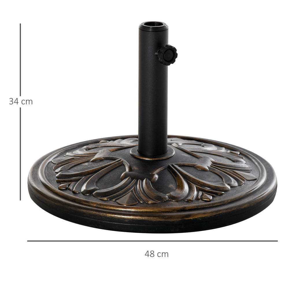 Pied de parasol rond base de lestage Ø 48 x 34H cm ciment HDPE motif fleurs de lys poids net 13 Kg noir doré-2